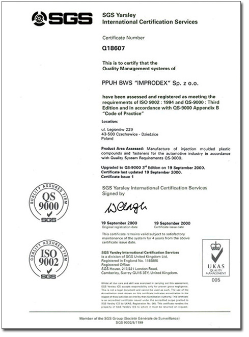 2000 - Certyfikat QS-9000 i produkcja dla Gardinii